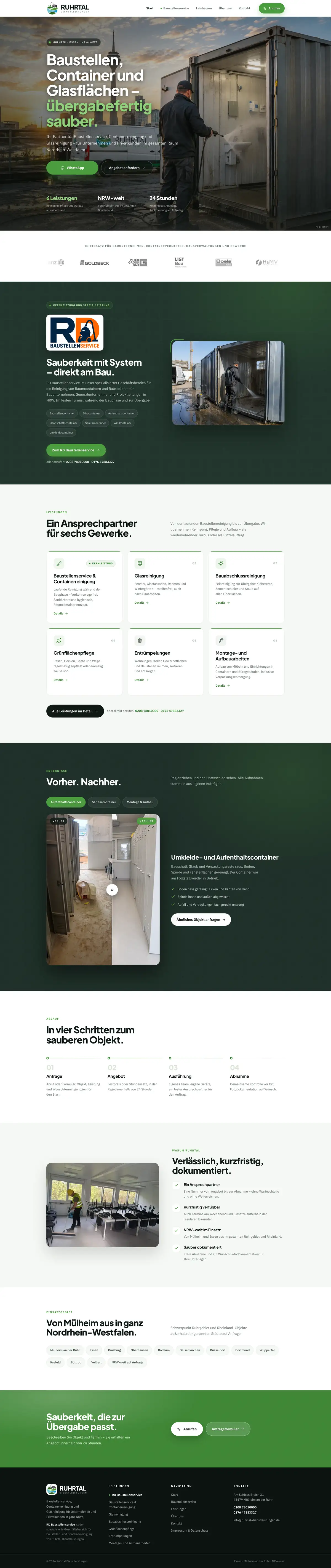 Website von Ruhrtal Dienstleistungen – Baustellenservice und Reinigung in Mülheim und NRW